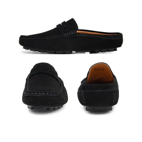 Go Tour Mens Mules Clog Slippers Loafers Size 12 Black Leather Slip On Shoes NEW - Picture 1 of 5